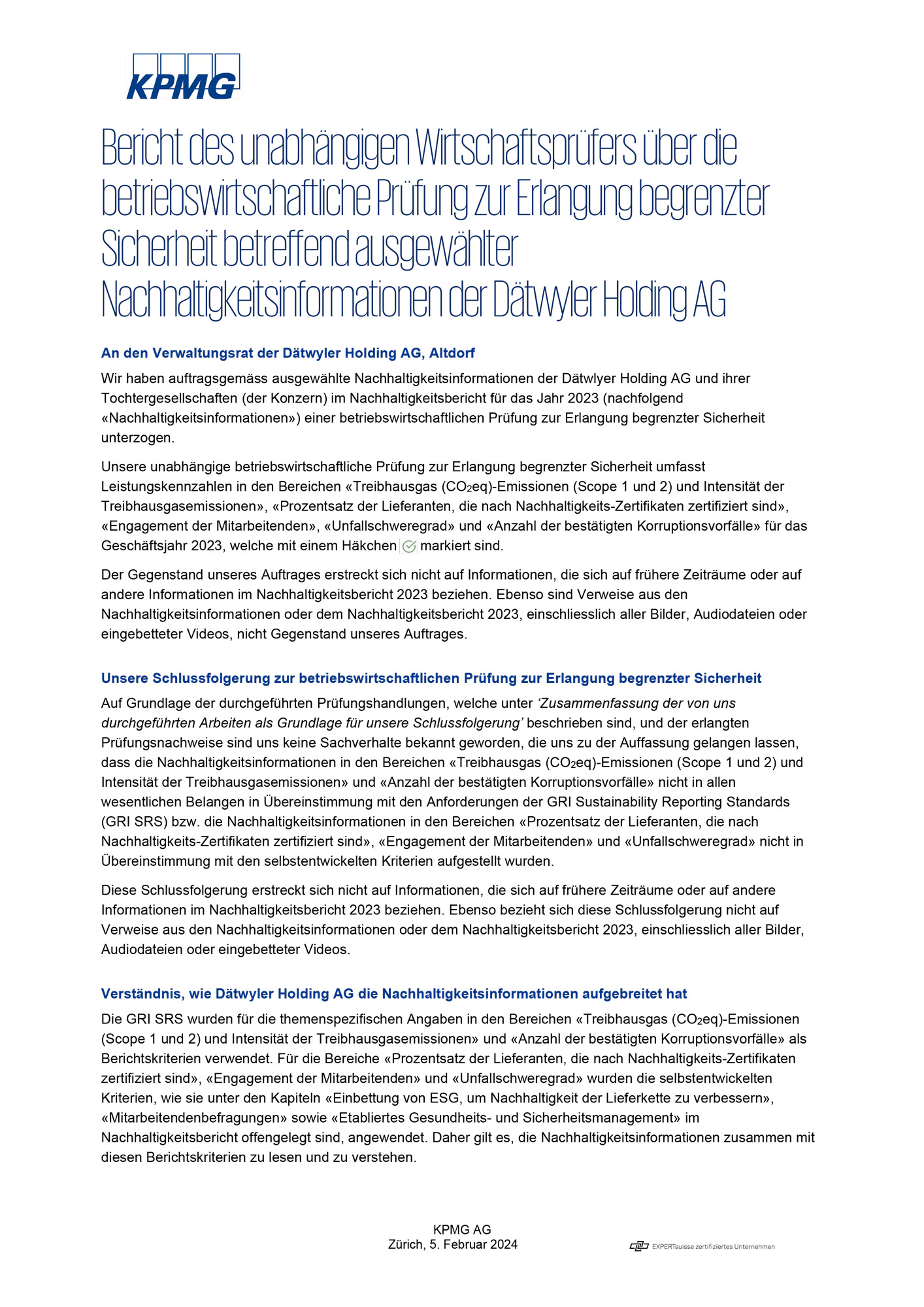 Sustainability Report 2023 KPMG Assurance Report