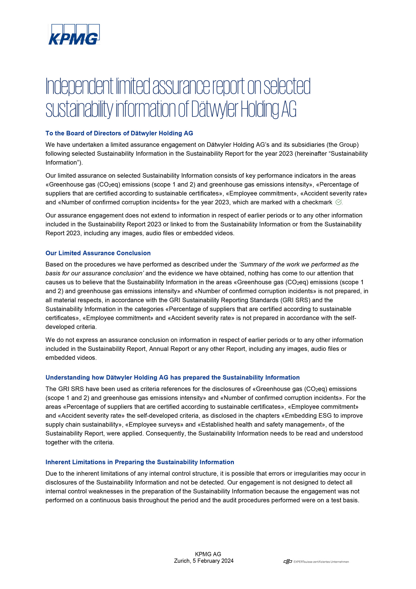 Sustainability Report 2023 KPMG Assurance Report