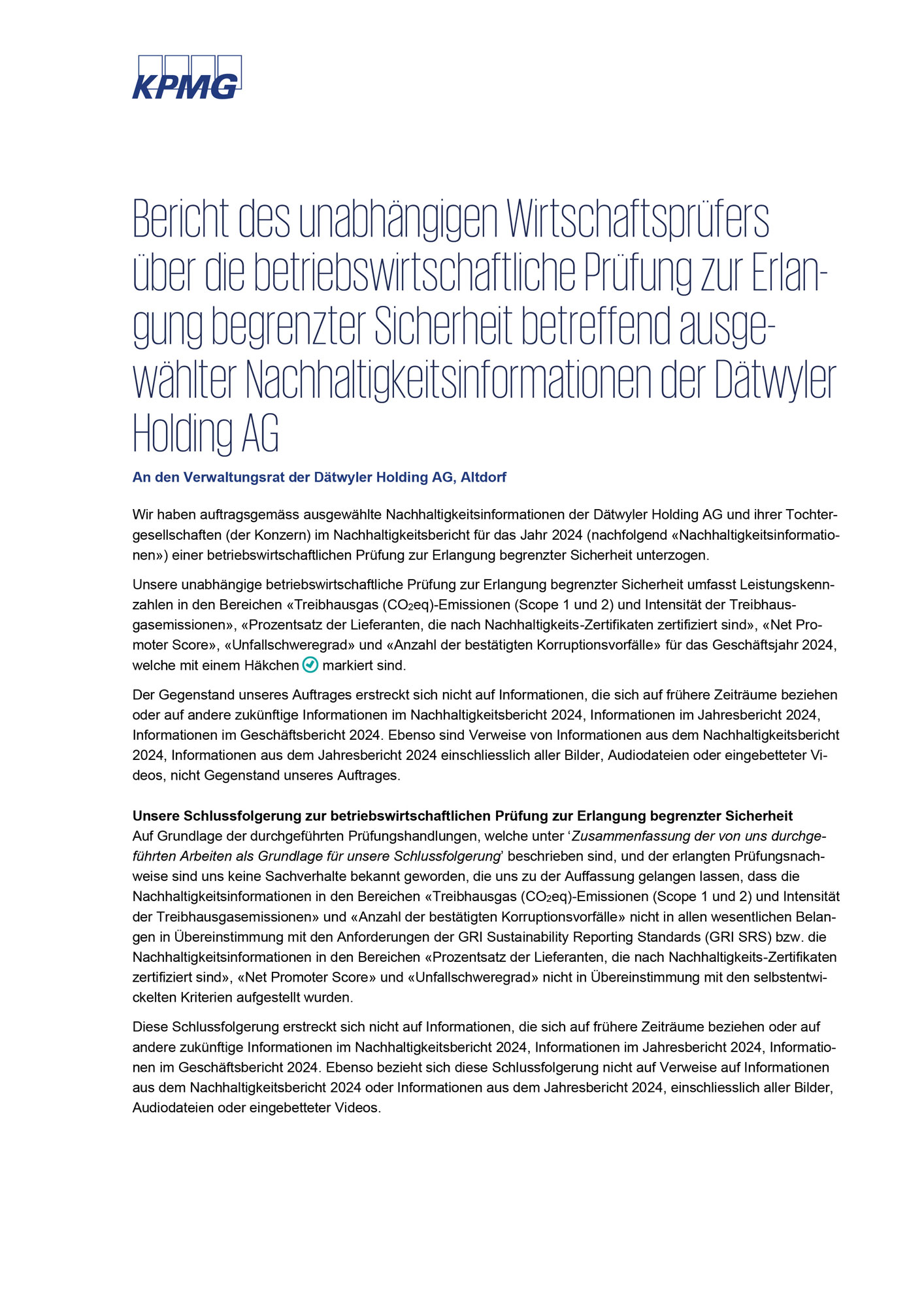 Sustainability Report 2024 KPMG Assurance Report