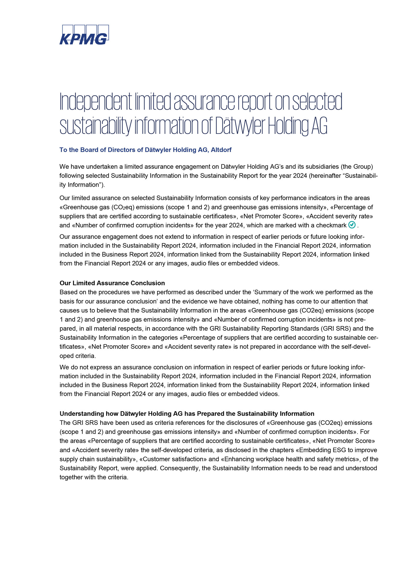 Sustainability Report 2024 KPMG Assurance Report