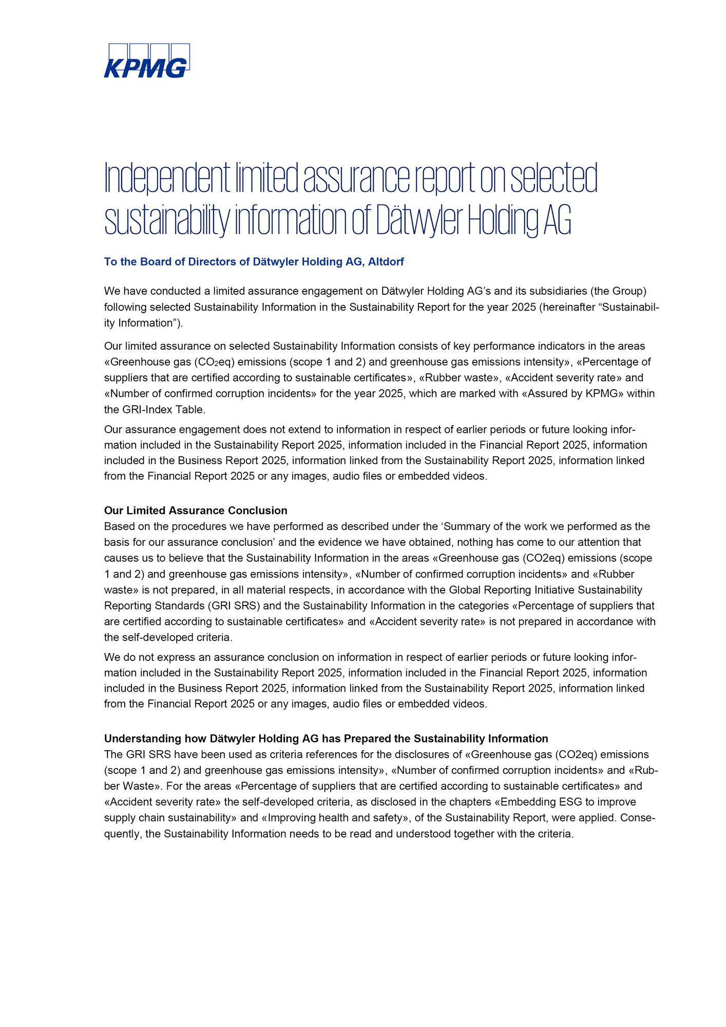 Sustainability Report 2025 KPMG Assurance Report