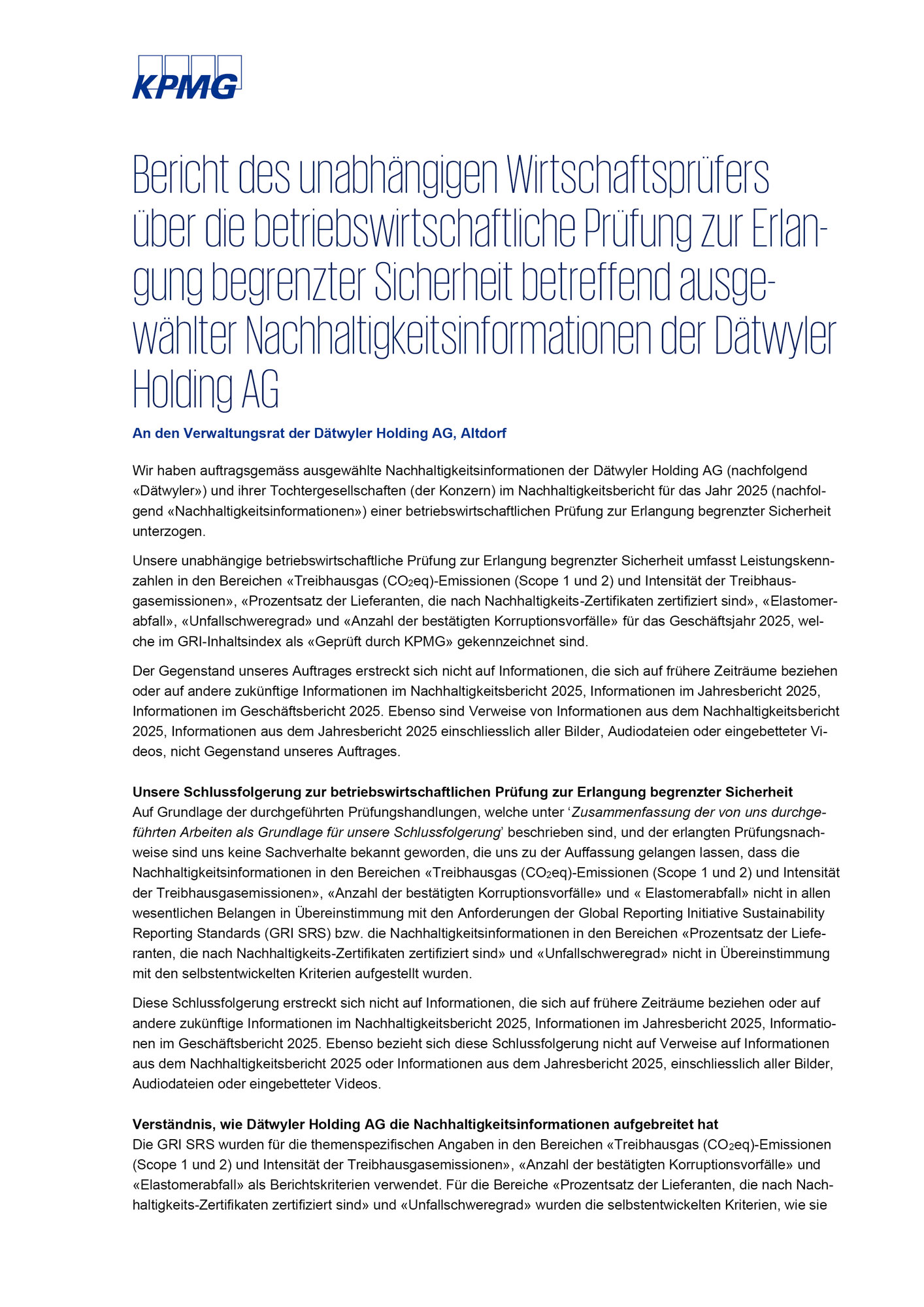 Sustainability Report 2025 KPMG Assurance Report